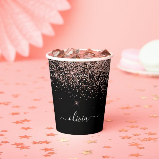 Roos Gold Black Glitter Sparkle Monogram Papieren Bekers (Insitu)
