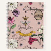 Roos Gold, Black & Gold Queen Bee, Crown & Scroll Notitieboek (Voorkant)