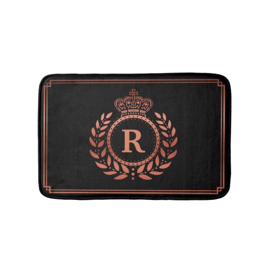 Roos Gold Black Laurel Wreath Crown Monogrammed Badmat (Voorkant)