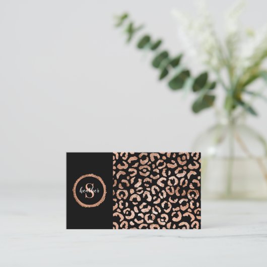 Roos Gold Black Leopard Cheetah Beauty Salon Visitekaartje (Staand voorkant)