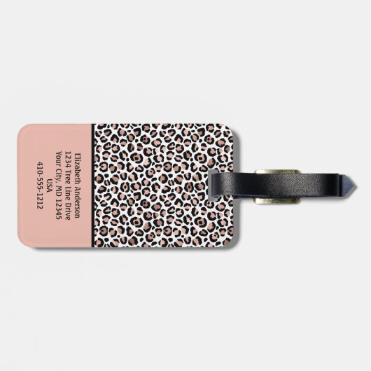 Roos Gold Black leopard Print Blush PinkTrendy Bagagelabel (Achterkant horizontaal)