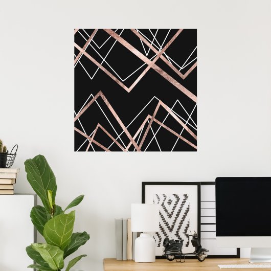 Roos Gold Black Lineaar Triangle Abstract Patroon Poster (Thuiskantoor)
