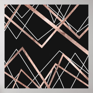 Roos Gold Black Lineaar Triangle Abstract Patroon Poster