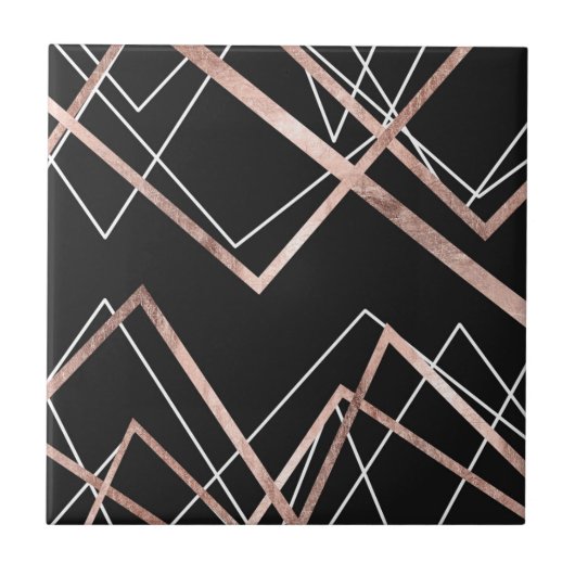 Roos Gold Black Lineaar Triangle Abstract Patroon Tegeltje (Voorkant)