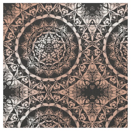 Roos Gold Black Mandala Pattern Stof (Close Up)