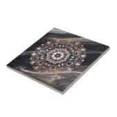 Roos Gold Black Marble Floral Mandala Tegeltje (Zijkant)
