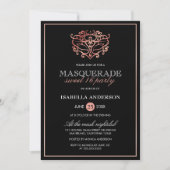 Roos Gold & Black Masquerade Sweet 16 Typografie Kaart (Voorkant)