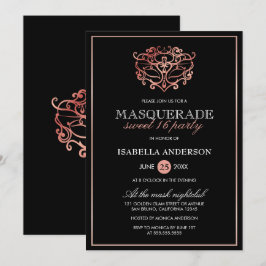 Roos Gold & Black Masquerade Sweet 16 Typografie Kaart