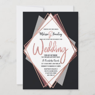 Roos Gold Black Mauve Grey Geometric Wedding Kaart