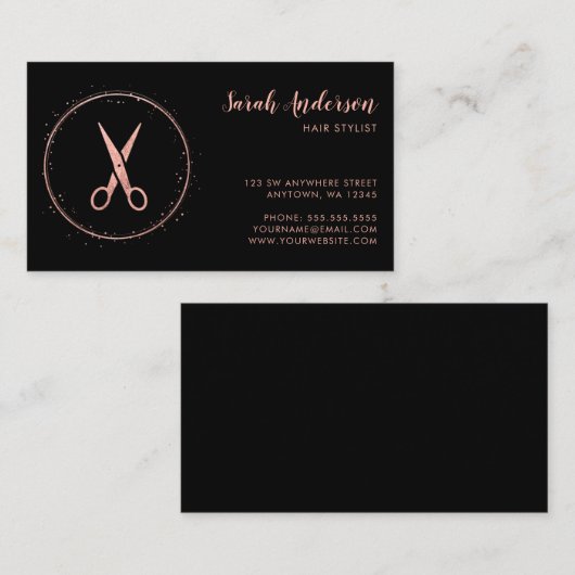 Roos Gold Black met moderne haarstijlschaar Visitekaartje (Voorkant / Achterkant)