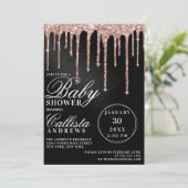 Roos Gold Black Metallic Glitter Drips Baby shower Kaart (Staand voorkant)