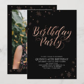 Roos Gold & Black Modern Chic Adult Birthday Kaart (Voorkant / Achterkant)