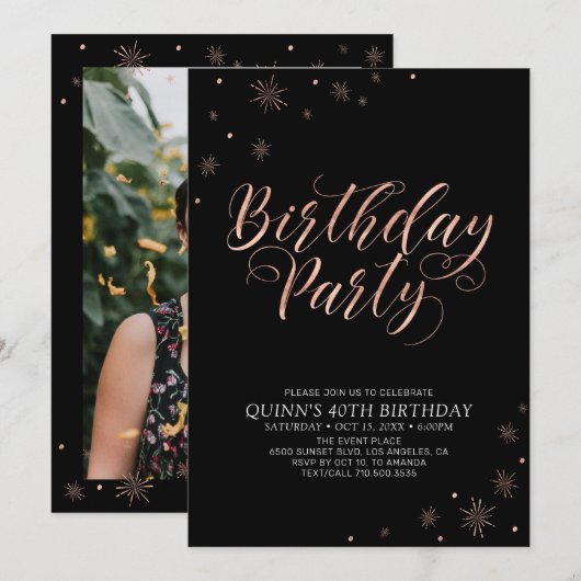 Roos Gold & Black Modern Chic Adult Birthday Kaart (Voorkant / Achterkant)