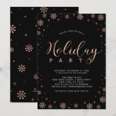 Roos Gold & Black Modern Snowflakes Holiday Party Kaart (Voorkant / Achterkant)