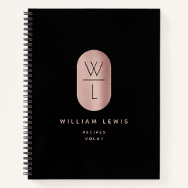 Roos Gold Black Monogram Modern Minimalist Recipe Notitieboek