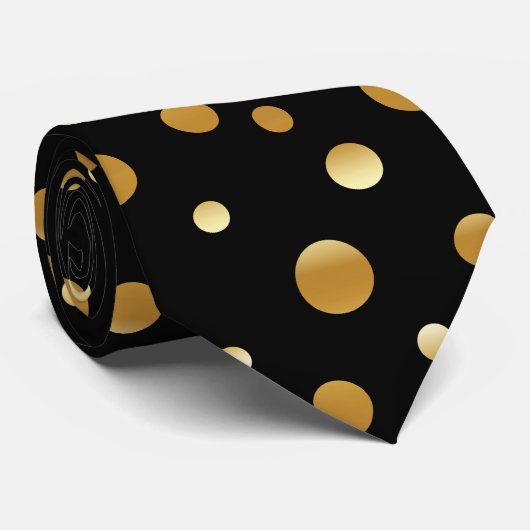 Roos Gold Black Polka Dot Circles Geometrische Blo Stropdas (Opgerold)