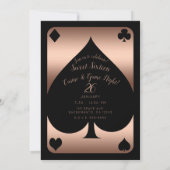 Roos Gold & Black Spade Glam Casino Sweet 16 Party Kaart (Achterkant)