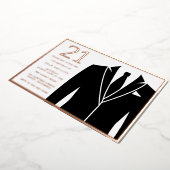 Roos Gold & Black Suit & Stropdas 21e verjaardag Folie Uitnodiging (Gedraaid)