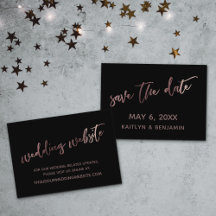 Roos Gold Black Wedding Website Save the Date Kaar