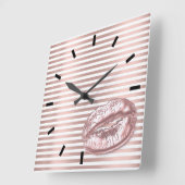 Roos Gold Black White Kus Lips Stripes Lines Vierkante Klok (Hoek)