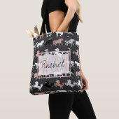 Roos Gold Black White marble Modern Horse Monogram Tote Bag (Dichtbij)