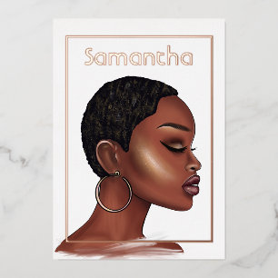 Roos Gold Black Woman Birthday Folie Uitnodiging