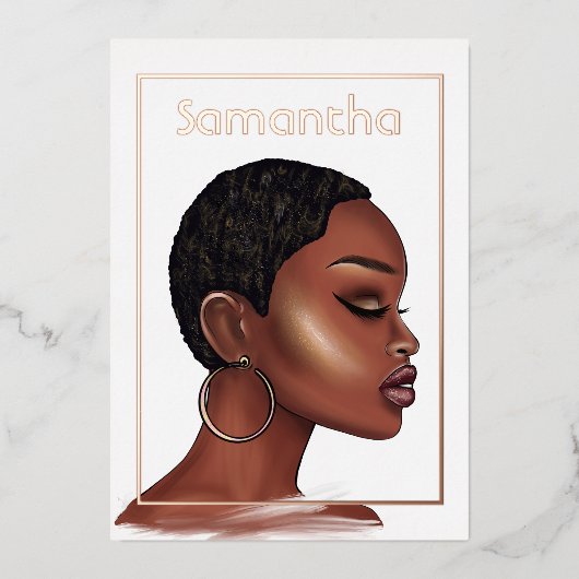 Roos Gold Black Woman Birthday Folie Uitnodiging (Voorkant)