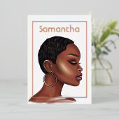 Roos Gold Black Woman Birthday Folie Uitnodiging (Staand Voorkant)