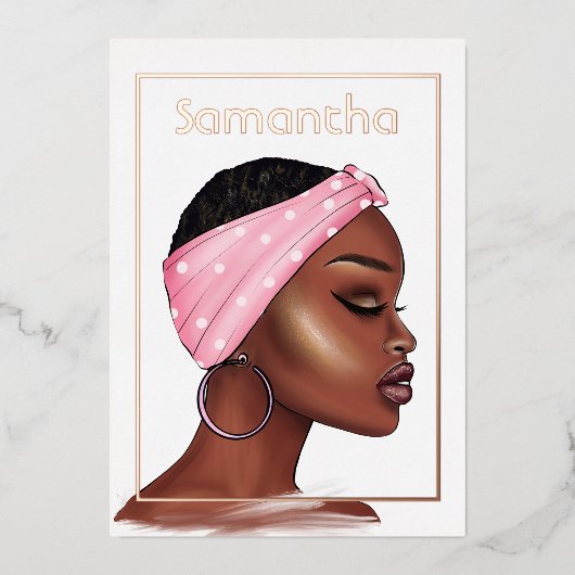 Roos Gold Black Woman Birthday Folie Uitnodiging (Voorkant)