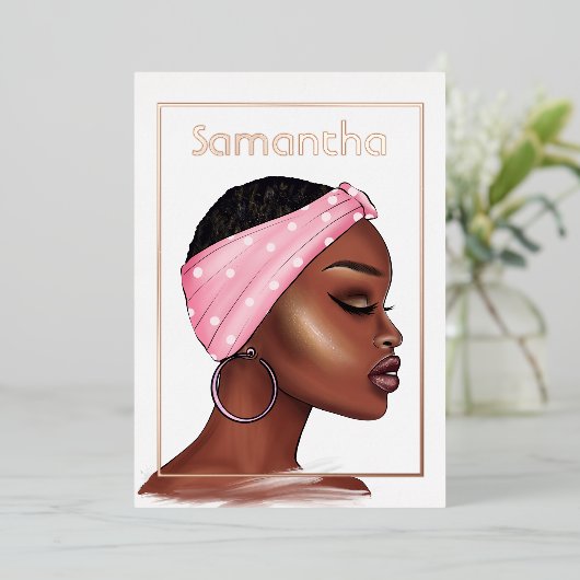 Roos Gold Black Woman Birthday Folie Uitnodiging (Staand Voorkant)