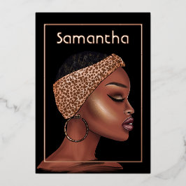 Roos Gold Black Woman Birthday Folie Uitnodiging