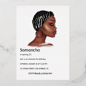 Roos Gold Black Woman Birthday Folie Uitnodiging (Achterkant)