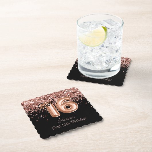 Roos Gold Blacki Sweet 16e verjaardagsfeestje Kartonnen Onderzetters (Insitu)