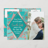 Roos Gold Blauwgroen Green Marble Diamond Save Dat Aankondigingskaart (Voorkant / Achterkant)