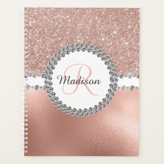 Roos Gold Bling Diamond Monogram Girly Planner (Voorkant)