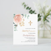 Roos Gold Bloemenbudget Eerste communie uitnodigin (Staand voorkant)