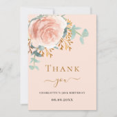 Roos Gold Bloemenperzik Verjaardag Dank u kaart (Voorkant)