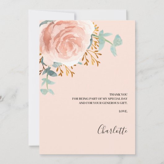 Roos Gold Bloemenperzik Verjaardag Dank u kaart (Achterkant)