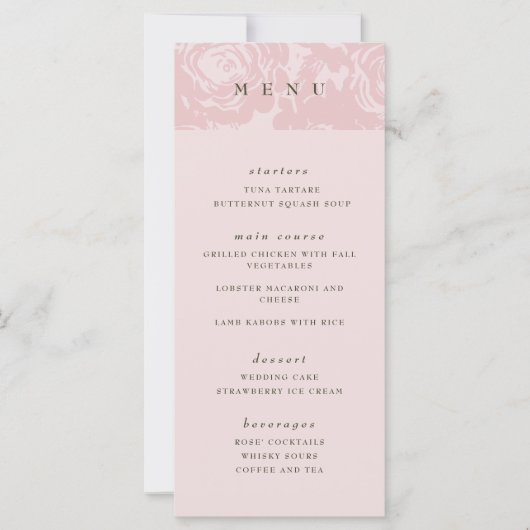 Roos Gold Bloom Bruiloft Menu (Voorkant)