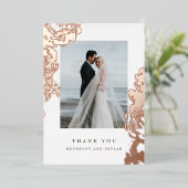 Roos Gold Bloom Folie Dank u Uitnodiging (Staand Voorkant)