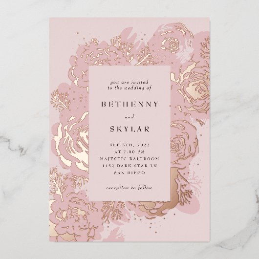 Roos Gold Blooms Folie Invitation Folie Uitnodiging (Voorkant)