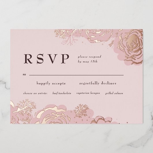 Roos Gold Blooms Folie Invitation Folie Uitnodiging (Voorkant)