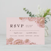 Roos Gold Blooms Folie Invitation Folie Uitnodiging (Staand Voorkant)