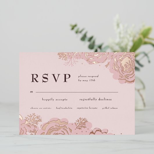 Roos Gold Blooms Folie Invitation Folie Uitnodiging (Staand Voorkant)