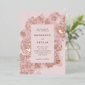 Roos Gold Blooms Folie Invitation Uitnodiging (Staand Voorkant)