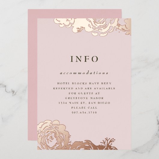 Roos Gold Blooms Invitation Folie Uitnodiging (Voorkant / Achterkant)