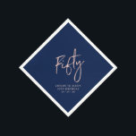 Roos Gold & Blue 50th Birthday Party Servet<br><div class="desc">Deze aangepaste papieren servet voegt stijlvolle details toe aan uw speciale viering. Dit 50e verjaardagsservet-ontwerp is voorzien van een eenvoudig chic roos goudletters met de titel "vijftig" op een blauw marineklein. De gelijke uitnodigingen en partijbenodigdheden zijn beschikbaar in mijn winkel BaraBomDesign.</div>