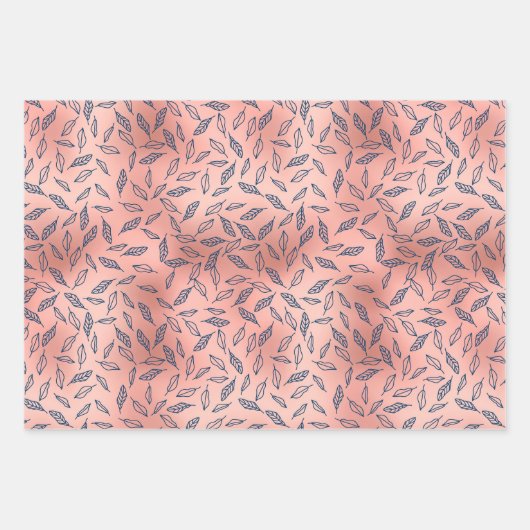 Roos Gold Blue Botanical All Occasion Inpakpapier Vel (Voorkant 2)