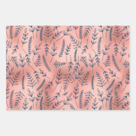 Roos Gold Blue Botanical All Occasion Inpakpapier Vel