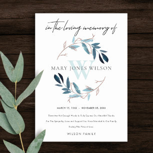 ROOS GOLD BLUE FOLIAGE WREATH SYMPATHY MEMORIAL BEDANKKAART